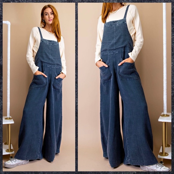 easel Pants & Jumpsuits Easel Here I Am Mineral Washed Faded Denim